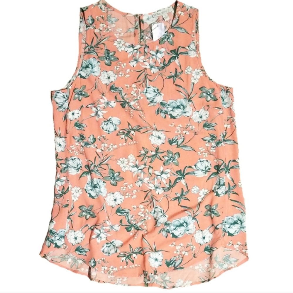 Pale‎ Sky floral high low tank top blouse size S